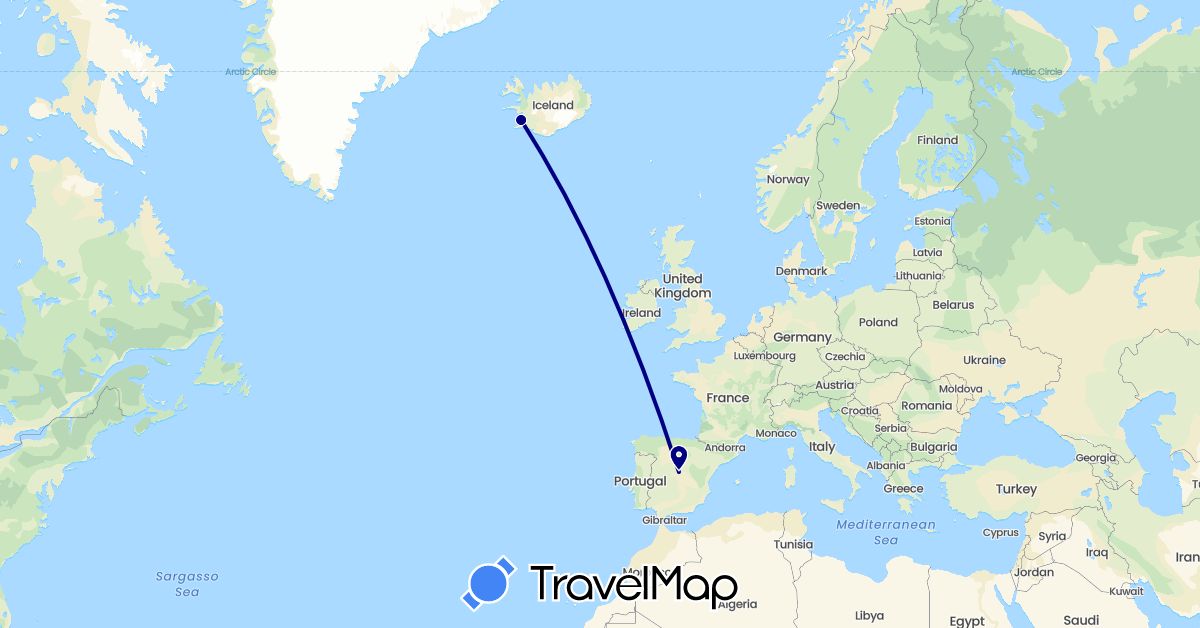 TravelMap itinerary: driving in Spain, Iceland (Europe)